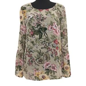 Arianna By Howards Sheer Floral Chiffon Top Bell‎ Sleeves Fairycore Cottage S M